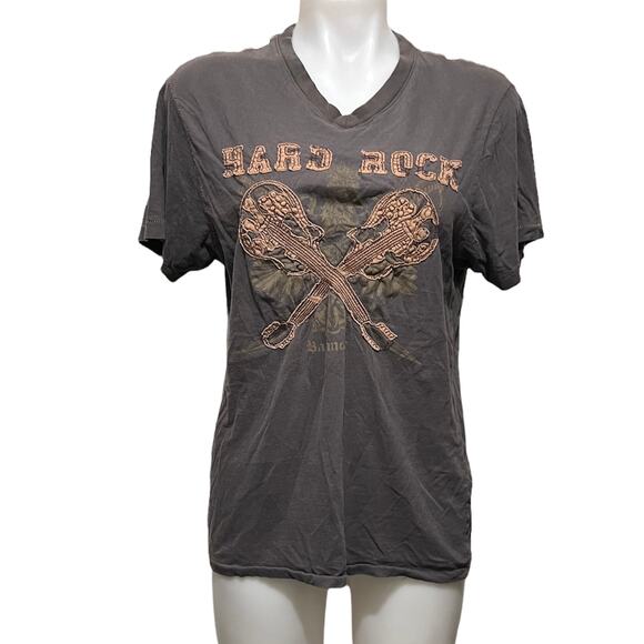 VTG Hard Rock Baltimore Distressed Double Guitar Single Stitch V-Neck Tee SM - Picture 1 of 10
